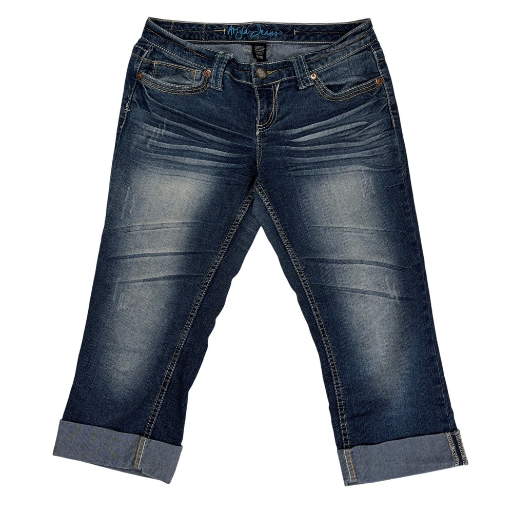 Ariya Jeans Womens Capri Jeans Size 9/10 Blue Embroidered Pockets‎ Stretch